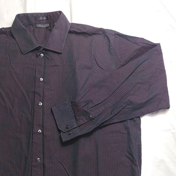 Kenneth Cole Purple Textured Black Striped Button Up Dress Shirt Size 18 - Picture 3 of 12